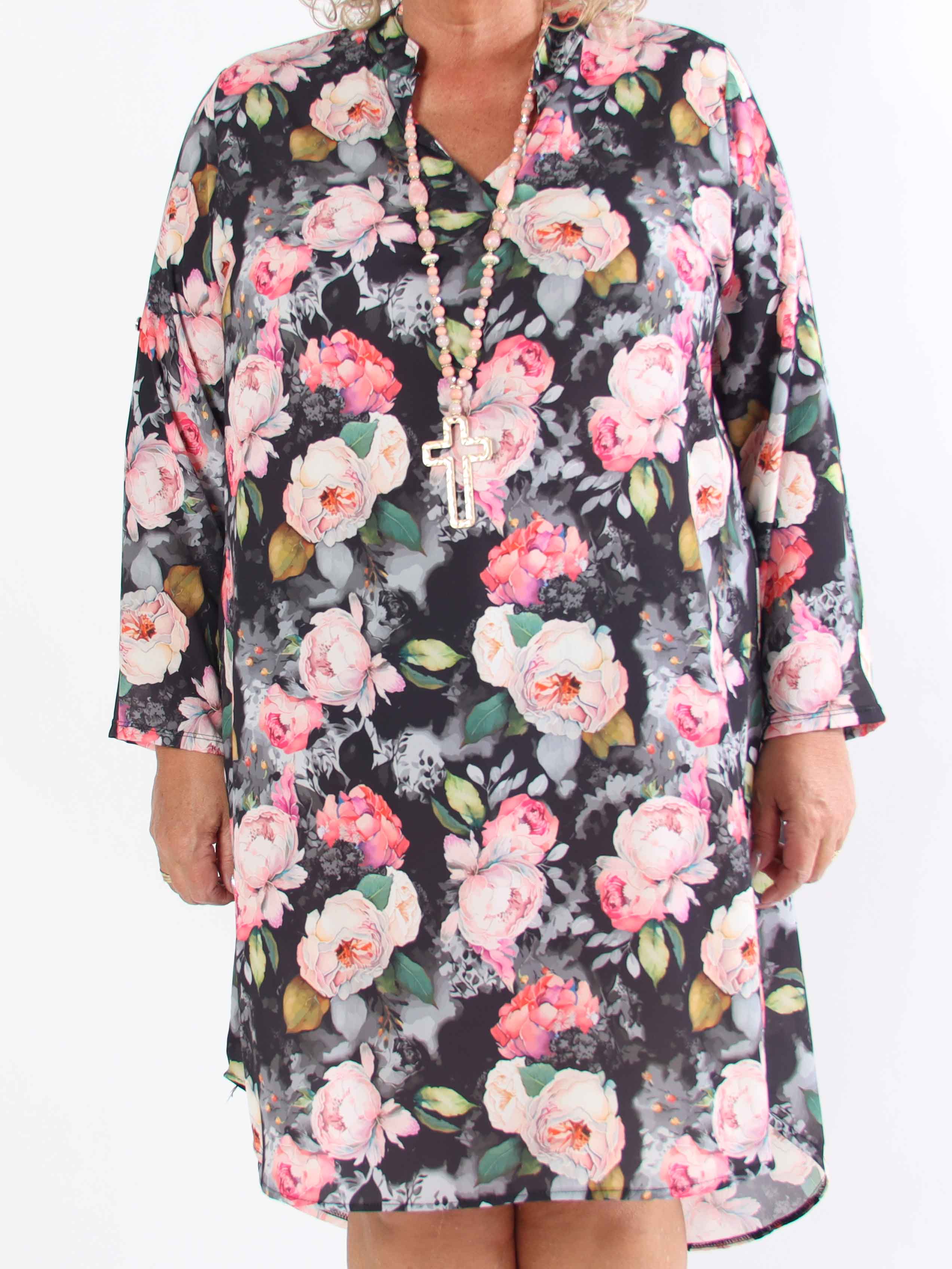 Vanesa Flower Dress - Plus size kjole i viskose med blomster motiver